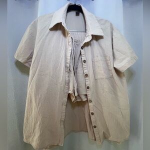 shein beige button up top & shorts outfit, large